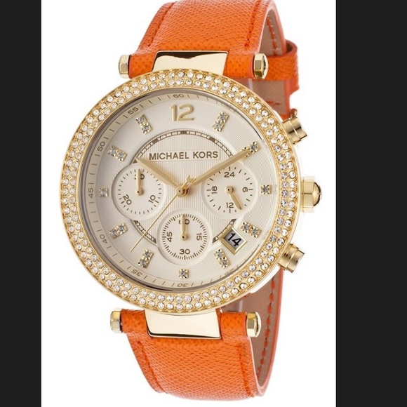 Michael Kors Accessories - Michael Kors orange leather band gold watch